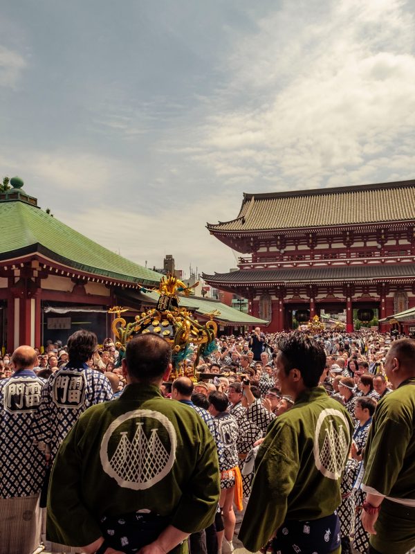 Crowd at Sanja festival by Sensoji temple.