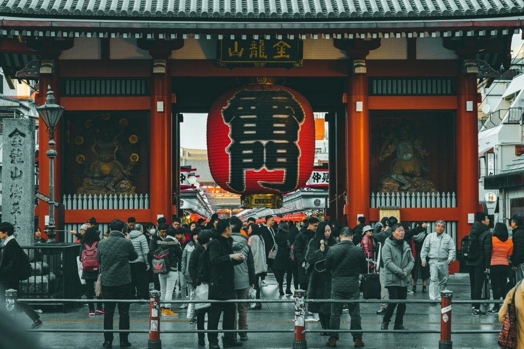 Waiting to pray for good luck at Japanese temple