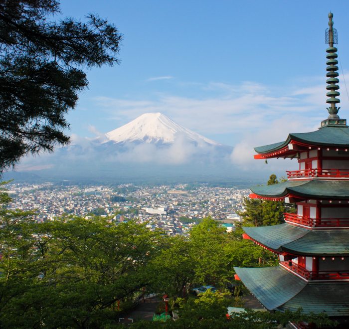 View of Chureito Pagoda and Mt. Fuji
